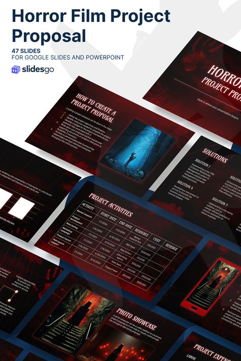 Ppt Movie Design, Horror Presentation Design, Dark Powerpoint Design, Project Proposal Presentation, Criminology Powerpoint Template, Halloween Google Slides, Background Scary, Film Slides, Horror Background