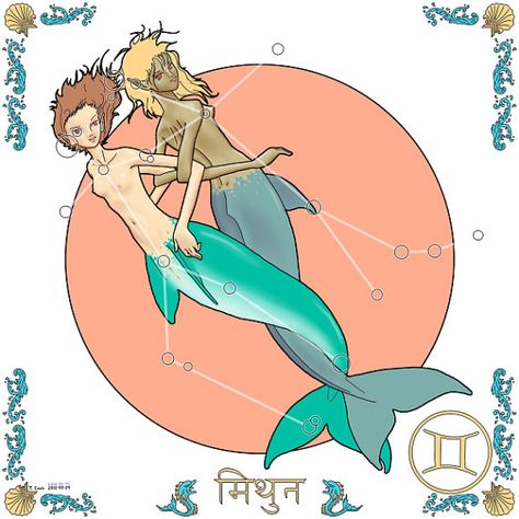 Mermaid zodiac Gemini by TimCookArt on Etsy Drawings Of Mermaids, Mermaid Zodiac, Fantasy Zodiac, Nautical Gallery Wall, Zodiac Gemini, Tim Cook, Signs Of The Zodiac, Mermaid Drawings, Mermaid Coloring