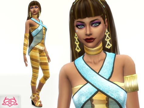 Monster High - Cleo Hairstyle, Shoes, Eyeliner, Outfit, Earrings, Bracelets.  Found in TSR Category 'Sims 4 Sets' Sims 4 Cc Monster High Cleo, Dolls Illustration, Die Sims 4, Sims 4 Game Mods, Play Sims, Sims 4 Characters, The Sims 4 Download, Sims 4 Downloads, Sims4 Clothes