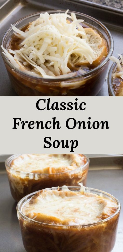 Soup French Onion, Classic French Onion Soup, French Onion Soup Recipe, Onion Soup Recipes, Crockpot Dishes, Crock Pot Soup, Onion Recipes, Slow Cooker Soup, French Onion Soup