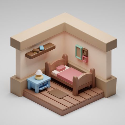 3d Low Poly Room, Low Poly Isometric Room, Blender Diorama, Low Poly Interior, Blender Low Poly, Bangunan Minecraft, Concept Models Architecture, Sims 4 House Design, Isometric Art