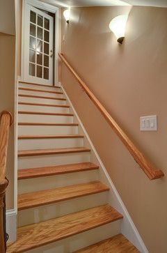 Glass door at top of stairs. Keeps noise from traveling up or down Basement Stair Lighting, Basement Steps, Basement Stairs Ideas, Top Of Stairs, Basement Doors, Stairs Renovation, Open Stairs, Basement Inspiration, Stair Remodel