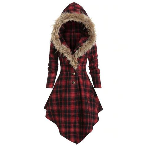 1714726c817af50457d810aae9d27a2edesc32789593ri Loose Coats, Long Sleeves Coats, Coat Women, Fur Hood, Long Sleeve Plaid, Minsk, Fashion Seasons, Hooded Coat, Plaid Print