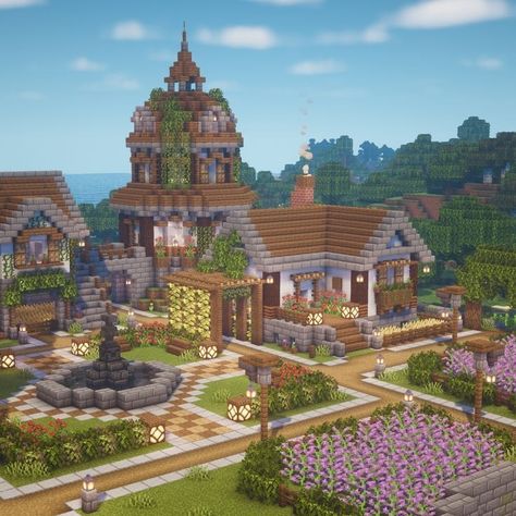 Cute Villages Minecraft, Min Craft Houses, Minecraft Cute Farmhouse, Minecraft Cottage Village Ideas, Villager Homes Minecraft Ideas, Minecraft Farmhouse Layout, Minecraft Building Village, Revamped Minecraft Village, Upgraded Village Minecraft