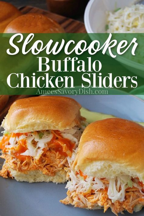 Five minutes of prep is all you need to make these delicious buffalo chicken sliders in the slow cooker using frozen (or fresh) boneless chicken breasts.  Using only a few simple ingredients, this delicious meal cooks away while you go about your day! Buffalo Chicken Sliders Crock Pot, Shredded Buffalo Chicken Sliders, Buffalo Chicken Slider, Slow Cooker Buffalo Chicken, Shredded Buffalo Chicken, Crockpot Buffalo Chicken, Buffalo Chicken Sliders, Slider Rolls, Easy Buffalo Chicken