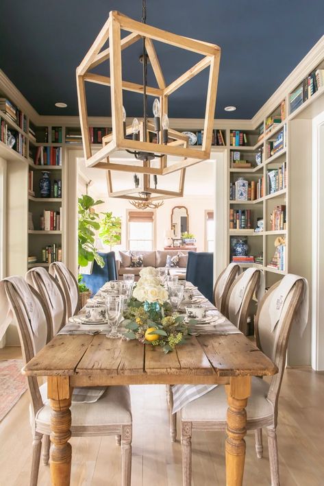 Dining Room Turned Library, Dining Room Library Combo, Narrow Dining Tables, Montgomery Homes, Dining Room Library, Casual Dining Rooms, Home Library Design, Dining Room Combo, Dining Room Inspiration