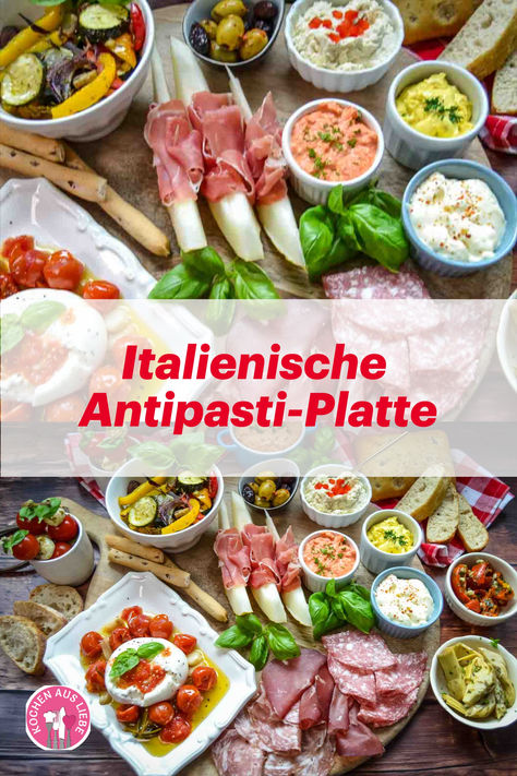 Werbung* Wie du eine perfekte italienische Antpasti-Platte selber machen kannst: Eine leckere Vorspeisen-Platte ist eine köstliche Zusammenstellung verschiedener mediterraner Köstlichkeiten. In meiner Anleitung erkläre ich dir genau, welche klassischen Zutaten, du für eine super leckere Antipasti-Platte verwenden kannst. Wie du mit, ein paar schnellen einfachen Dips, Oliven, Antipasti-Gemüse, Tomate -Mozzarella Sticks, Burrata, Fenchelsalami, Parmaschinken, Melone, Tomate Mozzarella Spieße Pizza Snacks, Antipasto Platter, Mozzarella Sticks, Italian Dinner, Party Buffet, Food Art, Party Food, Food And Drink, Pizza