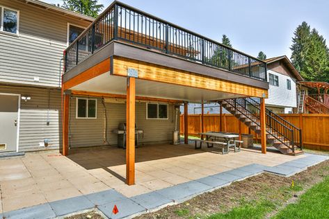 Patio Under Deck Ideas, Under Deck Ideas, Patio Under Decks, Decking Fence, Under Deck, Patio Deck Designs, Flagstone Flooring, Under Decks, Entertaining Space