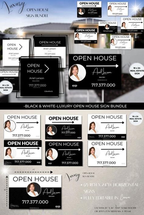 Luxury Open House Yard Sign, Realtor Open House Sign, Real Estate Marketing Realtor Luxury Yard Sign. . realtor, realtor marketing, real estate marketing. WHAT YOU WILL RECEIVE?
A Zip PDF File including:
• Luxury Open House Editable Realtor Yard Sign bundle
• Two (2) Canva Editable Link
• (7) - 18''h x 24''w Horizontal sign
• (4) -24''h x 24''w open house sign template Open House Realtor Outfit Ideas, Luxury Open House Ideas Real Estate, Open House Signs Real Estate, Luxury Open House, Senior Rep Program, Realtor Open House, Sale Signs, Open House Real Estate, Open House Signs