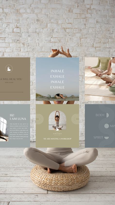 Yoga Marketing Social Media, Yoga Wellness Aesthetic, Yoga Studio Marketing, Life Coaching Aesthetic, Aesthetic Branding Design, Mindfulness Branding, Wellness Retreat Aesthetic, Yoga Retreat Aesthetic, Mindfullness Aesthetic