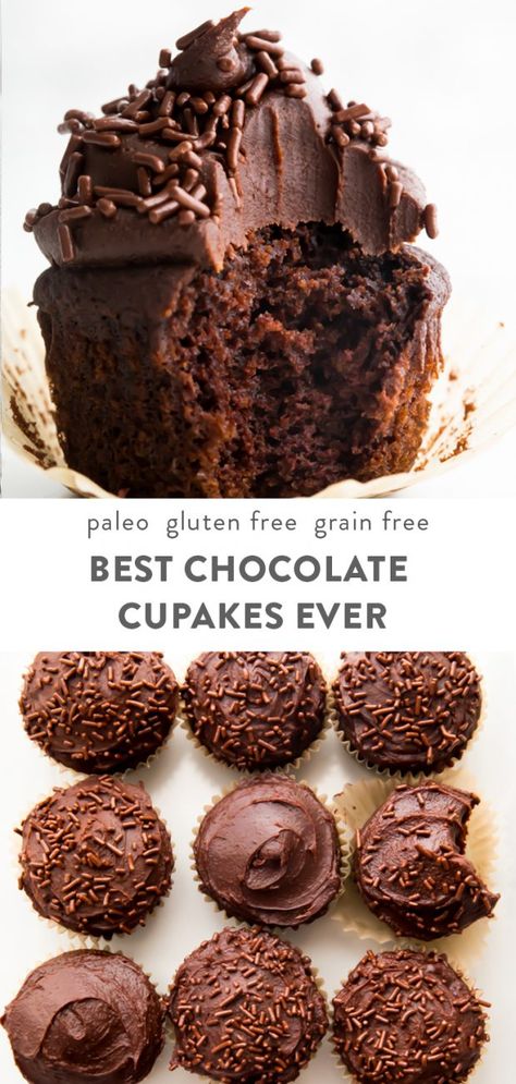 Best Chocolate Paleo Cupcakes Ever with Dark Chocolate Frosting (Gluten Free, Dairy Free) - 40 Aprons Paleo Cupcakes Recipes, Paleo Cupcakes, Healthy Frosting, Healthier Baking, Paleo Christmas, Dairy Free Bread, Glutenfri Baking, Dark Chocolate Frosting, Vegan Frosting