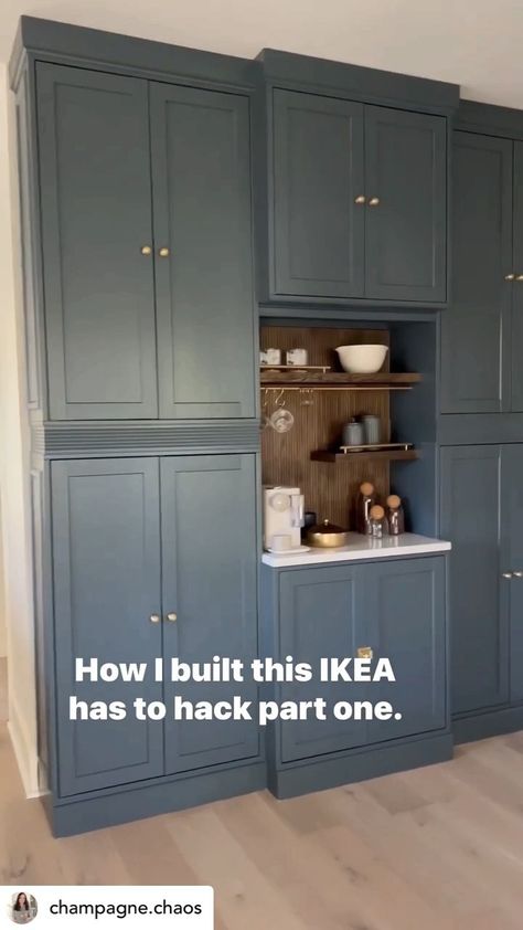 myhousethismonth on Instagram: Hello 👋🏼 @littlehouseinlondon here with this amazing IKEA cabinet hack by @champagne.chaos ~ I so need a coffee bar if my life! ☕️ Isn’t it… Ikea Bar Cabinet Hack Kitchen, Dry Bar Ikea Cabinets, Coffee Station Ikea, Coffee Bar Built In, Ikea Cabinet Hack, Office Coffee Station, Ikea Hack Storage, Ikea Pantry, Cabinet Hack