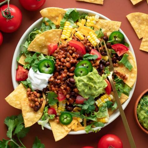 Lentil Taco Salad, Black Bean Taco Salad, Creamy Salsa Dressing, Bean Taco Salad, Healthy Delicious Soups, Lentil Potato, Lentil Potato Soup, Roasted Portobello Mushrooms, Taco Salad Ingredients