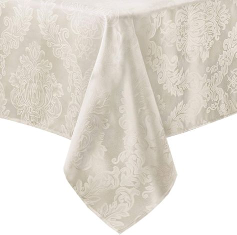 AmazonSmile: Newbridge Barcelona No-Iron Soil Resistant Fabric Damask Tablecloth - 52 X 52 Square - Antique White: Home & Kitchen White Table Cover, Oblong Tablecloth, Holiday Tablecloths, Damask Tablecloth, Damask Fabric, Bed Table, Banquet Tables, Tablecloth Fabric, Square Tablecloth