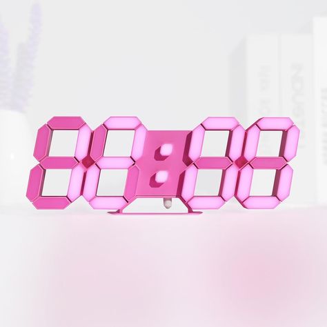 KOSUMOSU Pink LED Clock 3D Wall Clock 9.7" Table Clock for Living Room Modern Digital Clock for Bedroom Aesthetic Bedside Desk Clock with Remote/Dimming/12/24H/Temp/Alarm Clock/Date Pink Led Lights, Wall Clock Hanging, Pink Clocks, Gaming Rooms, Wall Clock Light, Led Wall Clock, 3d Wall Clock, Bedside Desk, Desktop Clock