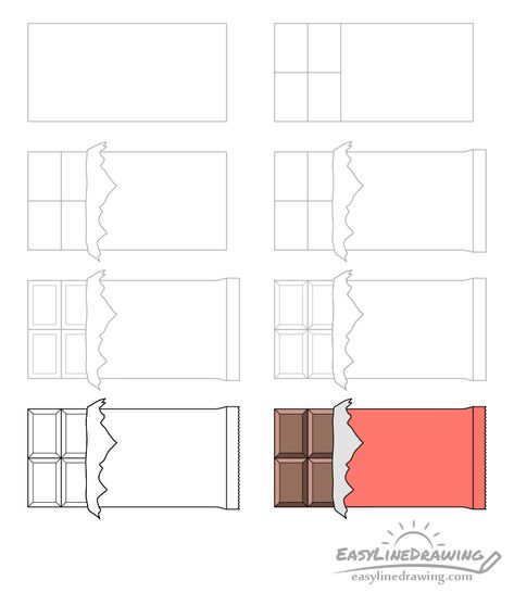 How to Draw a Chocolate Bar Step by Step - EasyLineDrawing Chocolate Easy Drawing, How To Draw A Chocolate Bar, Chocolate Bar Sketch, Chocolate Drawing Aesthetic, How To Draw Chocolate, Candy Bar Drawing, Chocolate Bar Drawing, Bar Drawing, Corner Drawing