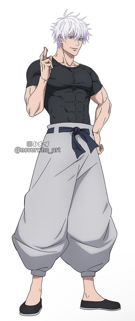 Gojo Satoru Physique, Gojo Full Body Manga, Gojo Compression Shirt, Gojo Full Body Anime, Gojo Toji Outfit, Gojo Satoru Full Body Pic, Buff Gojo, Gojo Physique, Gojo Standing