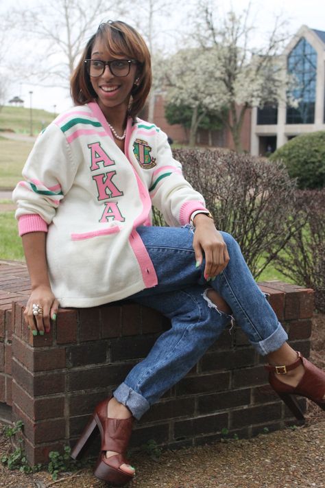 Classic cardigan #followprettypearlsinc AKA 1908 Aka Pajamas, Alpha Kappa Alpha Jackets, Alpha Kappa Alpha Paraphernalia, Aka Alpha Kappa Alpha, Aka Paraphernalia, Alpha Kappa Alpha Sorority Paraphernalia, Pink N Green, Alpha Woman, Skee Wee