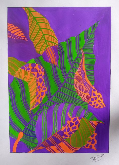 Leaf Composition Drawing, Secondary Colour Painting, Secondary Colour Drawing, Secondary Colors Art Design, Secondary Colours Art Ideas, Primary Secondary Tertiary Colors, Leaf Composition, Color Wheel Art, Composition Drawing