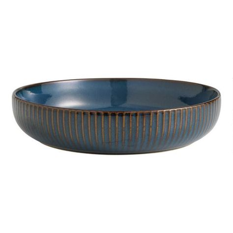 Blue Reactive Glaze Ribbed Low Bowl | World Market Glazed Ribs, Entryway Style, Favorite Soups, Key Bowl, Golden Texture, Shallow Bowl, Soups Stews, Small Snacks, Reactive Glaze