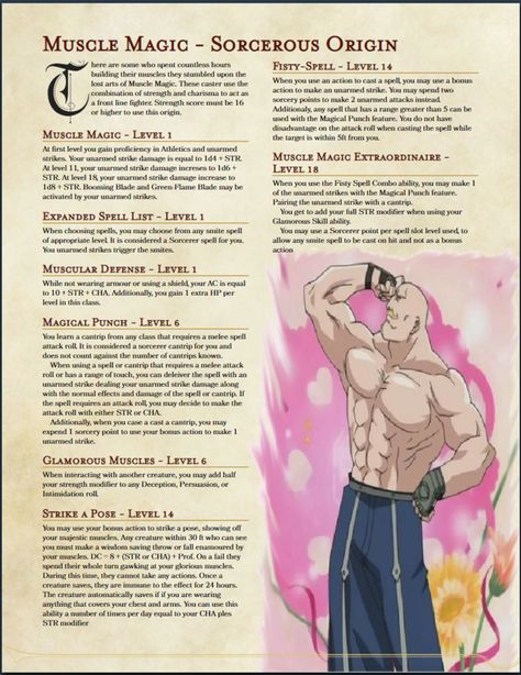 Sorcerous Origin: Muscle Magic - DnD 5e Homebrew - Album on Imgur Sorcerer Dnd, Sorcerer Subclass 5e, Dnd Homebrew Sorcerer Subclasses, Dnd 5e Homebrew Monsters Fey, D&d 5e Monsters, Sorcerer Subclass Homebrew, Dnd Sorcerer, Dnd Stats, D D Classes