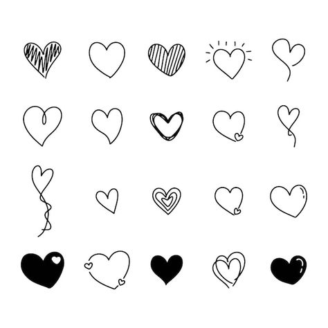 Love Art Ideas Drawing, Different Ways To Draw Hearts, Tiny Heart Drawing, Different Hearts Drawing, Unique Heart Drawing, Types Of Hearts Drawing, Cute Small Love Drawings, Heart Cluster Tattoo, Cute Shapes To Draw