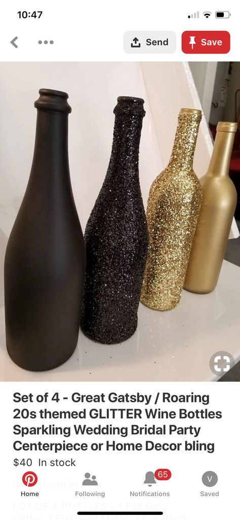 Gatsby Birthday, Glitter Wine Bottles, Prohibition Party, Gatsby Birthday Party, Cheer Banquet, 20s Party, Roaring 20s Party, Gatsby Themed Party, Gatsby Theme