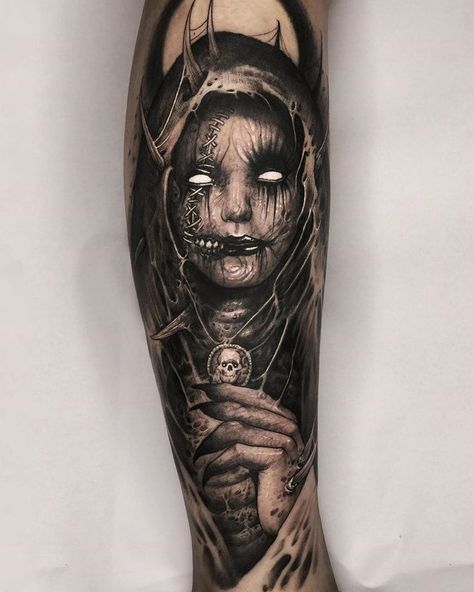 Men's Arm Tattoo, Black White Tattoo, Arm Tattoo Designs, Tattoos Cool, Satanic Tattoos, Evil Tattoo, Skull Sleeve Tattoos, Skull Sleeve, Evil Tattoos