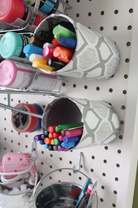 30+ Clever Ways to Organize Your Craft Supplies | Feeling Nifty Pegboard Craft Room, Craft Storage Cart, Diy Pegboard, Craft Tables With Storage, Deco Surf, Ikea Raskog, Craft Storage Solutions, Ikea Crafts, Gift Wrap Organization