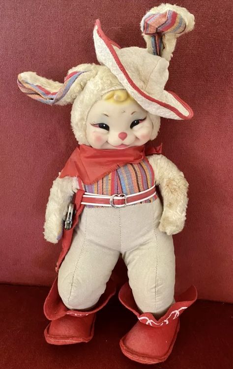 Rubber Face Plush, Vintage Animatronics, Kitsch Toys, Fnaf Designs, Rushton Dolls, Rushton Toys, Assemblage Art Dolls, Rubber Face, Vintage Bunny