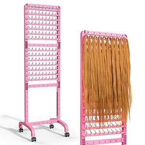 Yumkfoi Adjustable Braiding Hair Rack 280 Pegs, 2-Sided Braid Rack for Hair Braiding, Height Adjustable Hair Separator Stand with Wheels, Pink Standing Braid Rack for Braiders Standing for Stylists Hair Rack, Braid Tool, Medium Hair Color, Hair Braider, Beauty Salon Decor, Short Haircuts For Women, Hair Braid Videos, Hair Braiding, Undercut Hairstyles