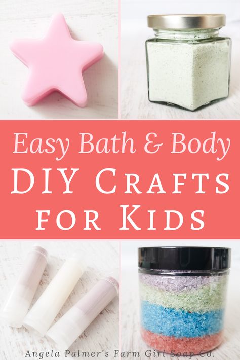 Spa Crafts, Soap Making Party, Spa Crafts For Kids, Spa Science, Easy Bath Boms Diy Recipes, Diy Bath Salts, Diy Spa Day At Home Kids, Bath Potions Diy Kids, Homemade Soap For Kids