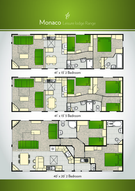 Model layouts for the "Monaco” #UKLeisurelodge from Victory Leisure Homes. 2013/14 model. Static Caravan Floor Plans, Caravan Layout, Lodge Ideas, Static Caravan, Lodge Design, Caravan Renovation, Caravan Park, Holiday Homes, Caravan