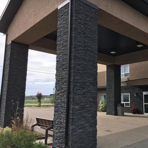 Faux Stone Stacked Stone Pillar Panels Outdoor Column Design, Concrete Panels Interior, Wrapped Columns, Stone Panels Exterior, Column Design Ideas, Stone Siding Exterior, Stacked Stone Panels, Stone Feature Wall, Stone Veneer Panels