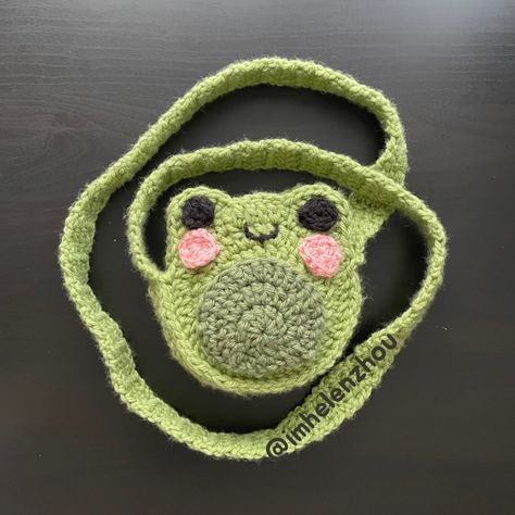 Go to my TikTok to see more of my crochet creations! Crochet Animal Crossing Bag, Frog Purse Crochet, Frog Bag Crochet, Frog Purse, Coin Purse Pattern, Crochet Coin Purse, Crochet Tutorial Pattern, Crochet Frog, Crochet Design Pattern