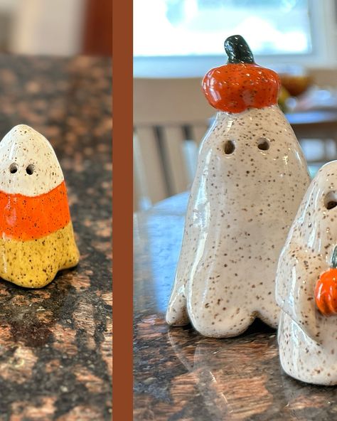 Had so much fun making these ghosts 👻 Which one is your favorite? What else would like to see ghost-ified? Shoutout to @theceramicshop for handing them all with such care through the firings! (As always!) #summerween #ghosts #hocuspocus #boojee #candycorn #cousinitt #pirateghost Ghost Pottery, Pottery Ghost, Ceramic Ghost Pottery, Ceramic Ghost, Ceramics Ideas, Ceramics Ideas Pottery, Candy Corn, Ceramic Painting, Fun Crafts