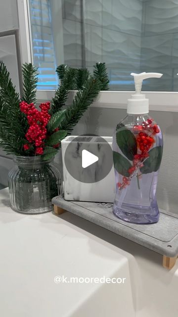 Xmas Bathroom Decor Ideas, Christmas Decor Ideas For Bathroom Diy, Christmas Tree For Bathroom, Dollar Tree Soap Dispenser Diy, Christmas Restroom Decor, Small Christmas Trees On Table Bathroom, Diy Christmas Soap, Diy Christmas Soap Dispenser, Christmas Bathroom Decor Ideas