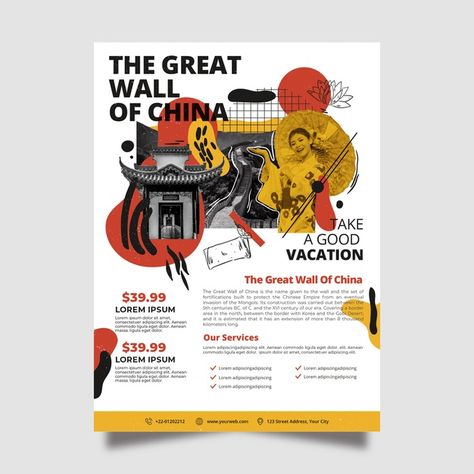 Travelling to china stationery poster te... | Free Vector #Freepik #freevector #flyer #poster #business #travel Tourism Graphic Design, Traveling Poster, China Poster, Travel Flyer, Poster Business, South Dakota Travel, Flyer Design Layout, Business Poster, Tourism Poster