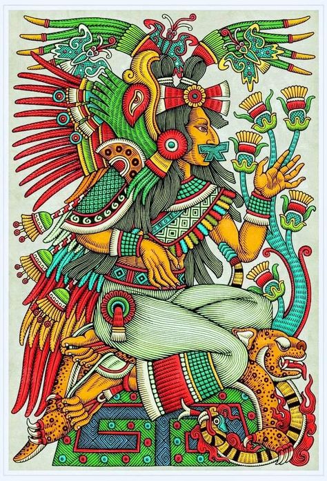 Xochiquetzal was an Aztec goddess associated with love, fertility and beauty. Aztec Goddess, Aztec Symbols, Indigenous Knowledge, Aztec Tattoo Designs, Chicano Lettering, Aztec Tattoo, Native Design, Dia De Muertos, Fertility