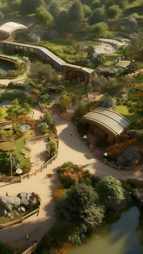 Planet Zoo Entrance Plaza, Zoo Building Design, Zoo Design Architecture, Planet Zoo Building Ideas, Zoo Enclosure Design, Zoo Habitats Design, Planet Zoo Buildings, Planet Zoo Layout Ideas, Planet Zoo Entrance Ideas