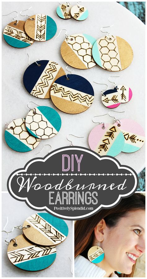 A craft tutorial for easy DIY wood burned earrings that can be made in 30 minutes or less with basic supplies. A terrific handmade gift idea! Diy Wood Burning, Free Jewelry Making Projects, Diy Gifts Cheap, Wood Jewelry Diy, Wood Burning Crafts, Easy Diy Gifts, Jewelry Making Project, Craft Tutorial, Handmade Jewelry Gift