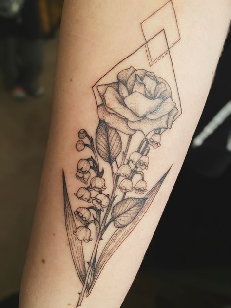 Lily Of The Valley Rose Tattoo, Rose And Lily Of The Valley Tattoo, Lily Of The Valley And Rose Tattoo, Lily Rose Tattoo, Lily Of The Valley Tattoo Design, Lily And Rose Tattoo, Lily Of The Valley Tattoo, Valley Tattoo, Arm Sleeve Tattoos For Women