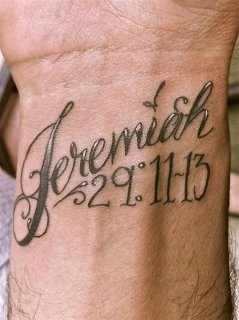 amy jean: tattoos of the week. #4 Jeremiah 29 11 Tattoo Ideas Fonts, Jeremiah Tattoo, 29 11 Tattoo, Jeremiah 29 11 Tattoo, 11 Tattoo, Font Tato, Handwriting Tattoos, Biblical Tattoos, Inner Arm Tattoos