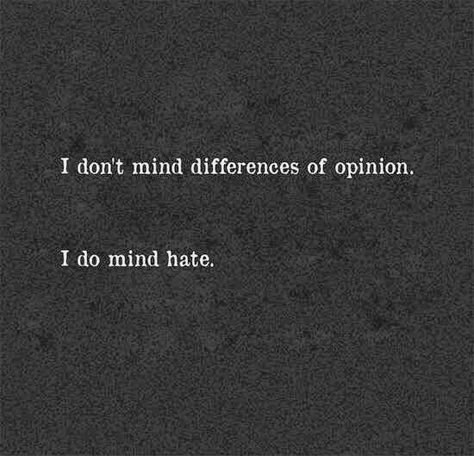 I don't mind difference of opinion. I do mind hate. Bad Behavior, Quotable Quotes, The Bad, True Words, The Words, Great Quotes, Beautiful Words, Inspire Me, Mantra