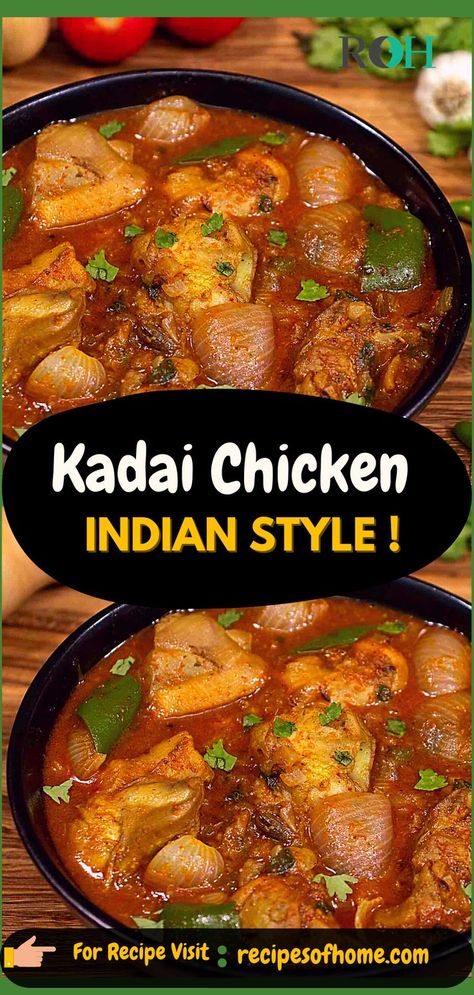 kadai chicken indian style Kadai Chicken Recipe, Chicken Kadai Recipe, Chicken Butter Masala, Kadai Chicken, Chicken Karahi Recipe, Chicken Indian, Indian Chicken Dishes, Chicken Malai, Chicken Gravy Recipe