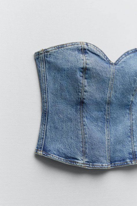 Corset And Jeans, Ropa Upcycling, Denim Corset Top, Moda Denim, Denim And Diamonds, Denim Crop Top, Denim Corset, Moda Jeans, All Jeans