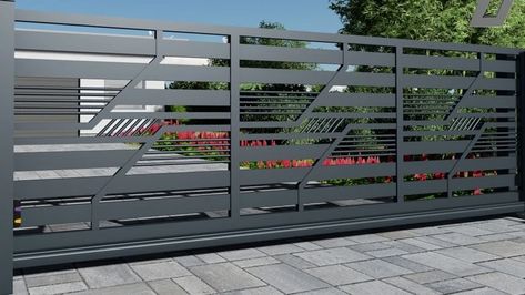 Morden Gate Designs, Slider Main Gate Design Modern, Gate Sliding Design, Sliding Metal Gate Design, Modern Fences, Sliding Gate Design, House Front Gate, Pintu Ganda, Metal Gates Design