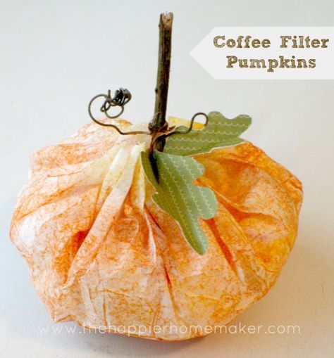 Cute craft especially for kids- coffee filter pumpkin tutorial DIY Coffee Filter Crafts, Fall Cleaning, Autumn Crafts, Cadeau Diy, Coffee Filters, Halloween Crafts For Kids, Theme Halloween, Pumpkin Crafts, Pumpkin Theme