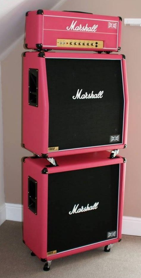 Pink Marshall Amp Stack Marshall Guitar, Marshall Amps, Guitar Rig, Bass Amps, Guitar Gear, Beautiful Guitars, Guitar Accessories, Guitar Pedals, Gretsch