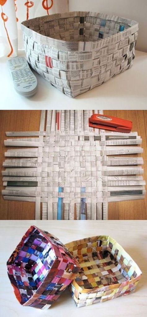 Recycler Diy, Diy Recycled Projects, Recycled Magazines, Newspaper Crafts, Diy Simple, Kraf Diy, Recycled Projects, Paper Basket, Diy Recycle